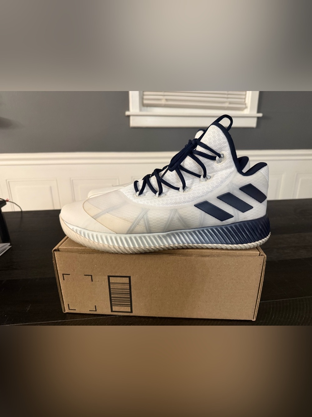 adidas Men's White and Navy Mid-Top Athletic Sneakers